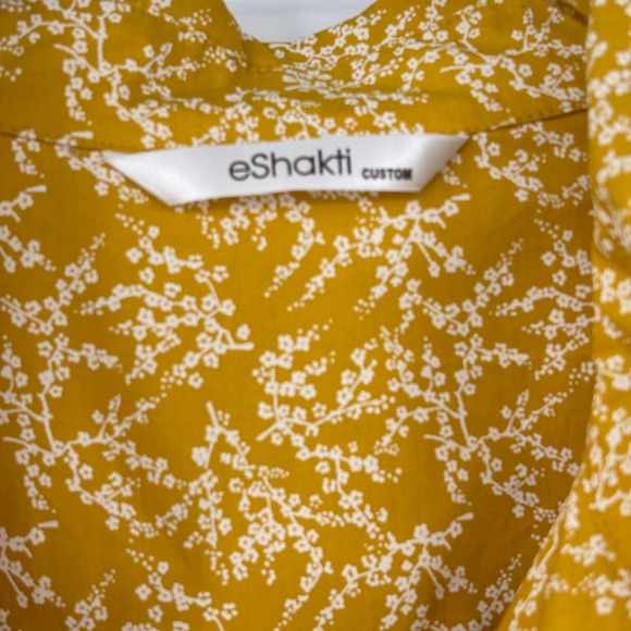 eShakti Midi Shirt Dress Yellow Floral Print Button Front Belted Cotton - Picture 2 of 12